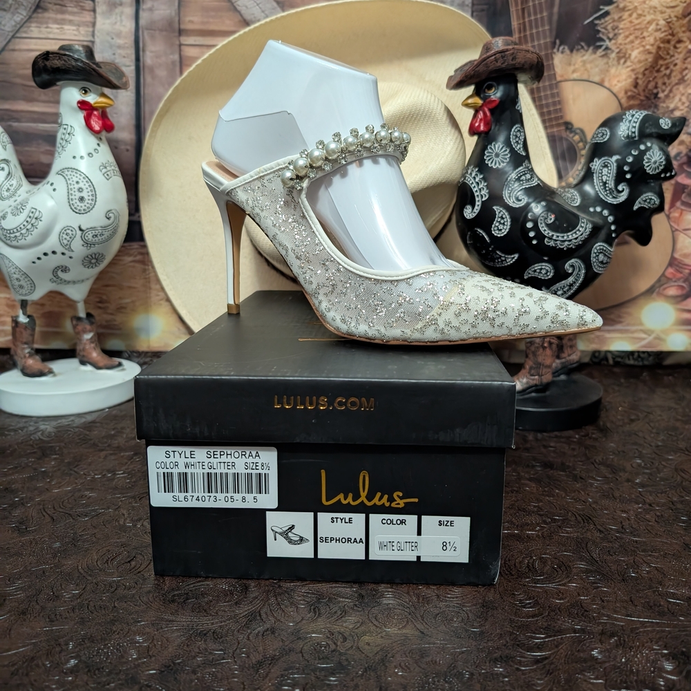 Lulu's White Glitter Heels